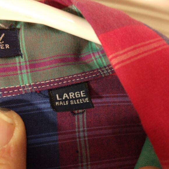 GANT shirt mens L Large Foxhunt plaid multicolor half short sleeve button - Picture 7 of 8